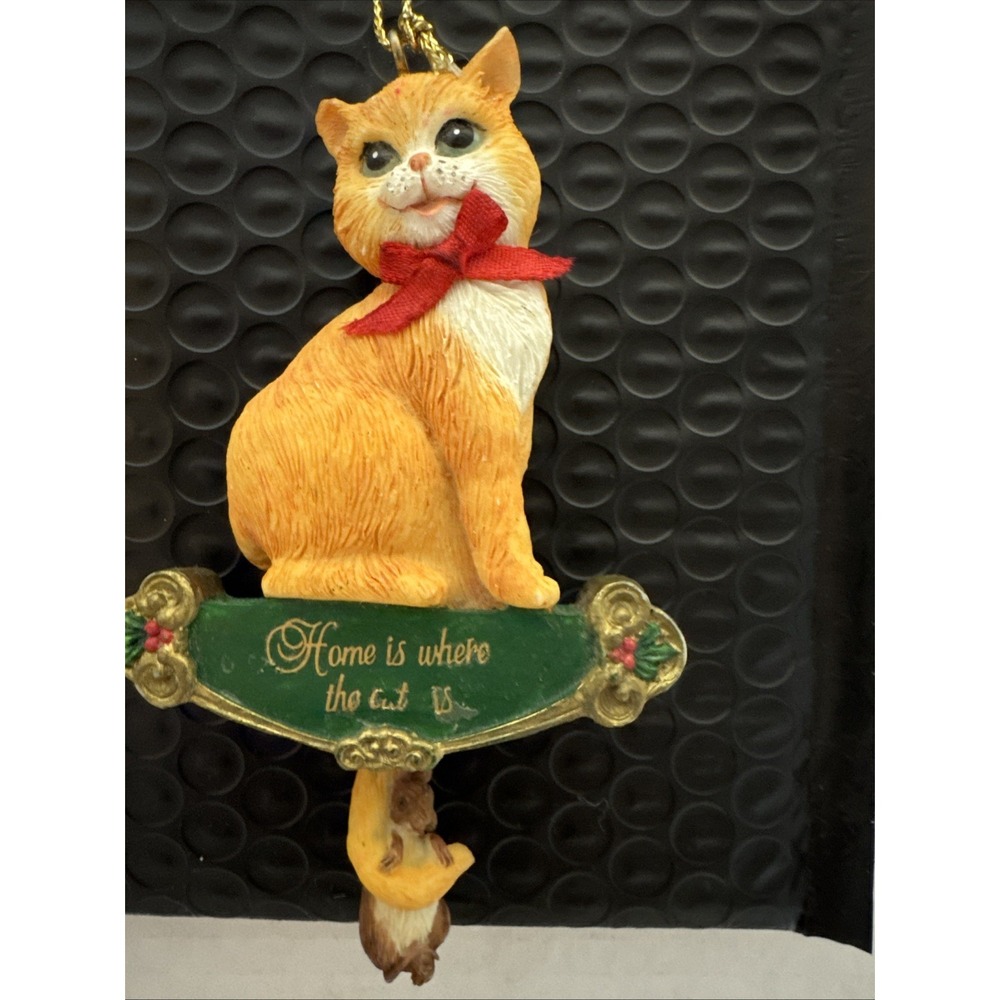 Vintage Orange  Cat And Mouse Christmas‎ Ornament "Home Is Where The Cat Is"